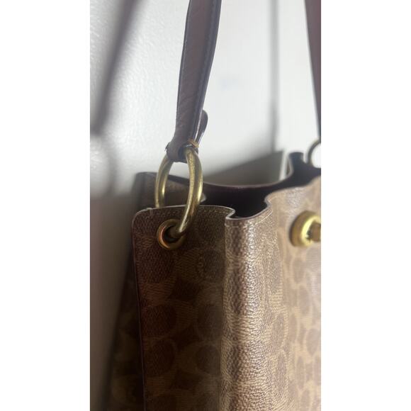 COACH Willow Bucket Bag Signature Brown Canvas Turn-Lock 10x10x6 Authentic Cert - Picture 6 of 16